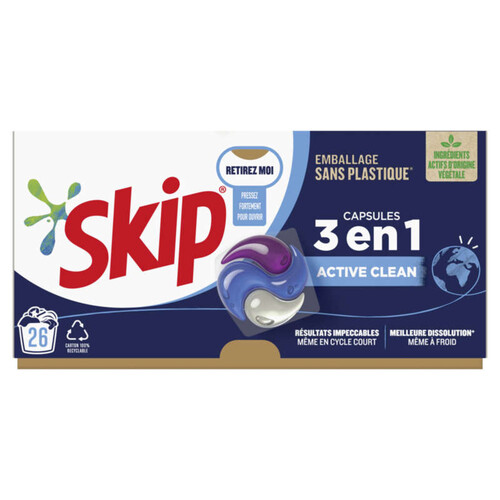 Skip lessive capsule 3 en 1 active clean x26