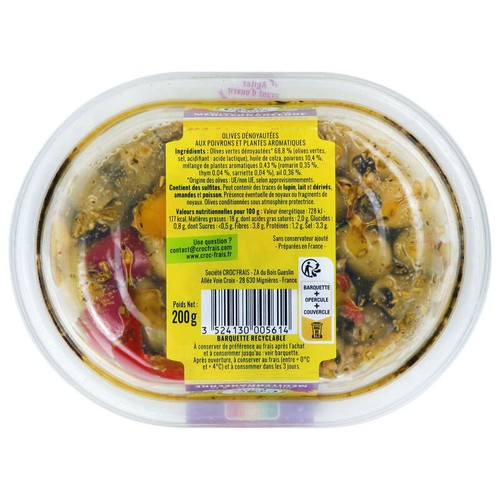 Croc'Frais Olives Denoyautées À La Méditerranéenne 200g