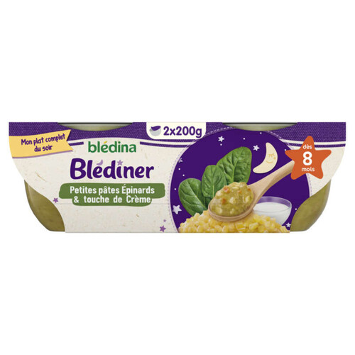 Blédina Blédiner petites pâtes épinards crème 2x200g