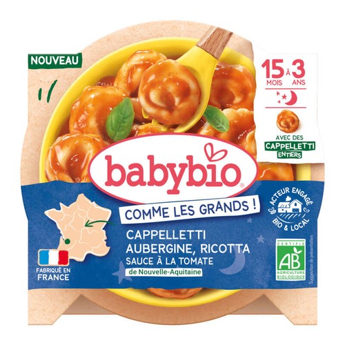 Babybio Cappelletti Aubergine Ricotta & sauce tomate de Nouvelle-Aquitaine Bio 190g