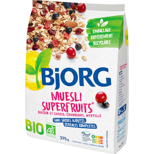 Bjorg Muesli superfruits raisin, cassis, cranberry, myrtille, bio 375g