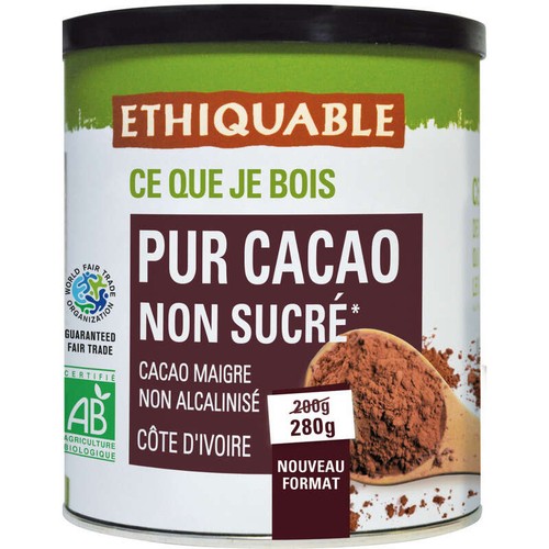 Ethiquable Cacao maigre non sucré Bio 280g