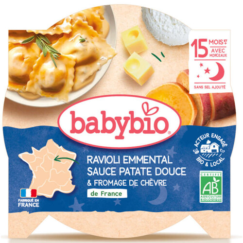 Babybio Ravioli Emmental sauce Patate douce pointe de fromage de Chèvre 190g