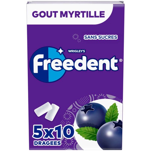 Freedent Chewing-Gum Goût Myrtille Sans Sucres 5x10 Dragées 70g