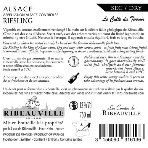 Martin Zahn Château Monestier Riesling Vin d’alsace Aoc 75cl