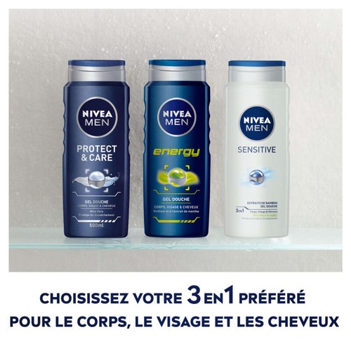 Nivea Men Gel Douche Homme Peaux sèches 3 en 1 Protect & Care  500ml