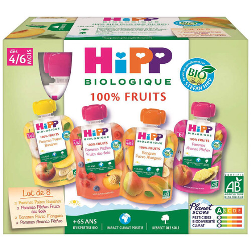 Hipp Biologique Purées de Fruits 4 Variétés, Dès 4/6 Mois