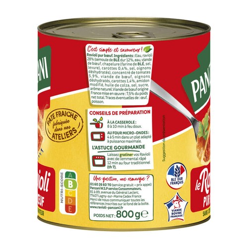 Panzani Ravioli pur bœuf 800g