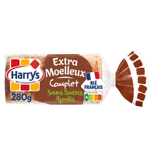 Harrys pain de mie extra moelleux complet sans sucres ajoutés sans additifs 280g