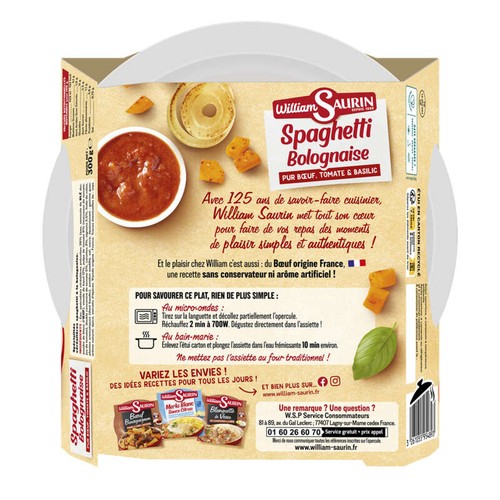 William Saurin Spaghetti Bolognaise bœuf tomate & basilic 300g