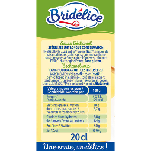 Bridélice Sauce Béchamel UHT Briques 3x20cl