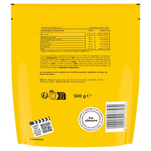 M&M's Cacahuète Enrobée De Chocolat Pochon 500g
