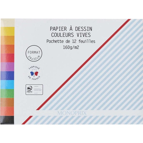 Monoprix Maison Papier à dessin couleurs vives pochettes x12 feuilles