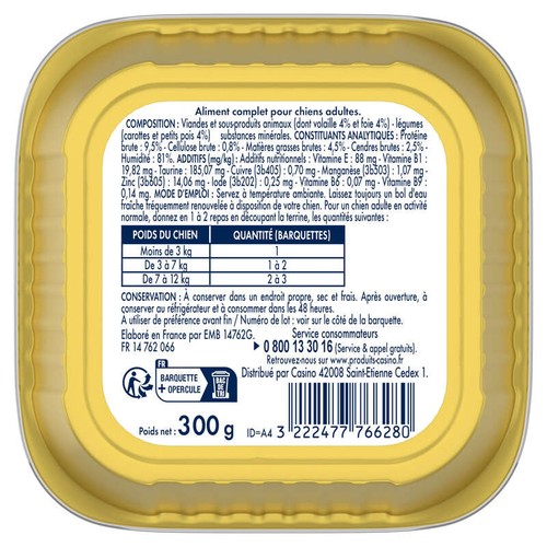 Casino Animaplus Terrine Chien Adulte Volaille & légumes 300g