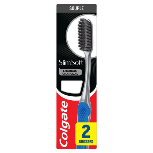 Colgate Brosse à Dents Slim Soft Charbon x2