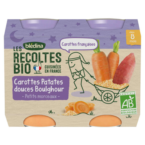 Les Recoltes Bio Plat de Légumes Carottes, Patates et Boulghour 2 x 200g