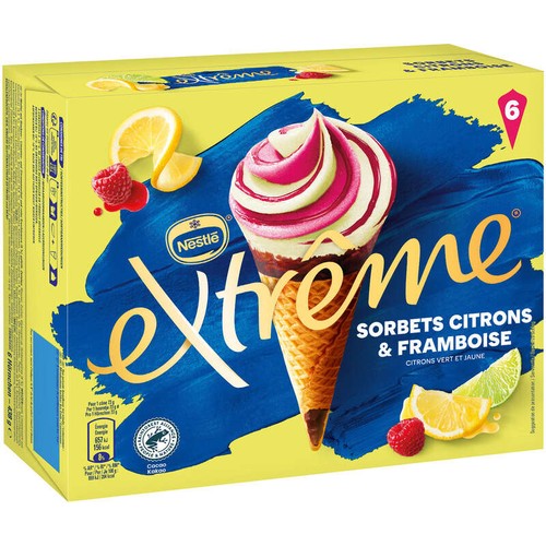 Nestlé Extrême Cônes Sorbets Citron Framboise x6 426g