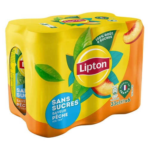 Lipton Ice Tea Thé Glacé Sans Sucres Saveur Pêche 6x33cl