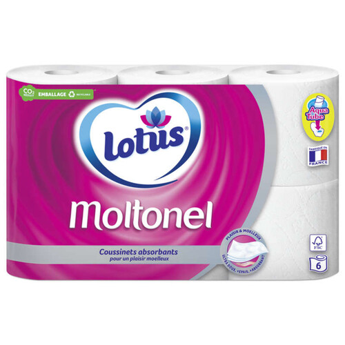 Lotus Papier Toilette Moltonel x6 rouleaux (blanc ou rose)