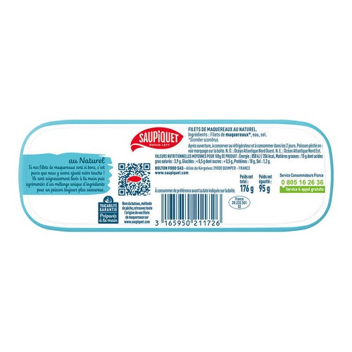 Saupiquet Filets De Maquereaux Au Naturel 169G