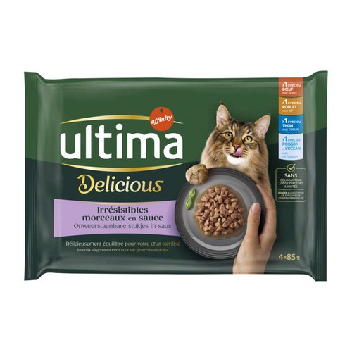 Ultima Sachet Repas Chat Stérilisé Poulet, Bœuf, Thon & Poisson De L'Océan 4x85g