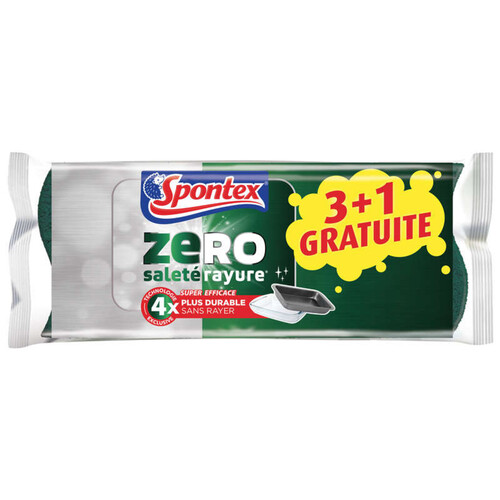 Spontex Eponges Zéro Surfaces Encrassées 3+1Gratuite