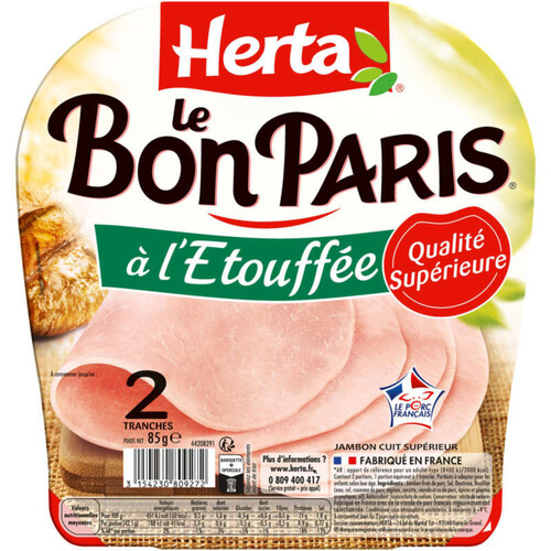 Herta Le Bon Paris jambon à l'étouffée 2 tranches 85g