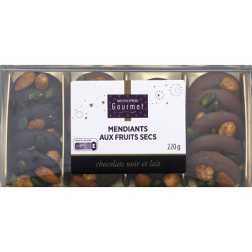 Monoprix Gourmet Mendiants Aux Fruits Secs, Chocolats Noir Et Lait 220g