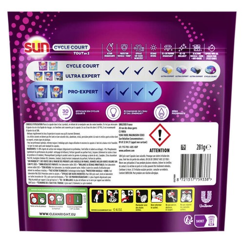 Sun Cycle Court Pastilles Lave-vaisselle Tout en 1 22 Lavages