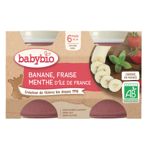 Babybio Compote Banane fraise Menthe dès 6 mois 2 x 130g