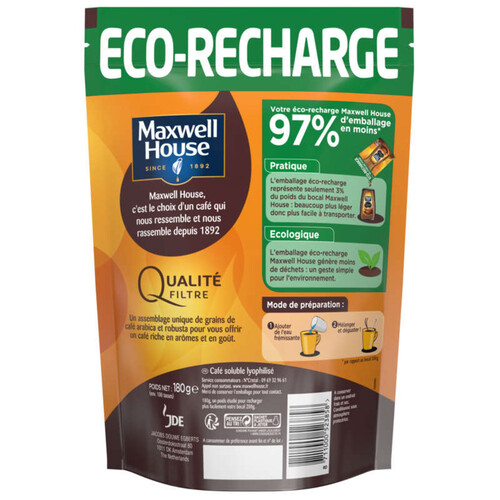 Maxwell House Qualité Filtre Café soluble éco-recharge 180g