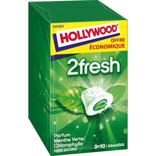 Hollywood 2Fresh Chewing-gum Menthe Verte sans sucres 66g