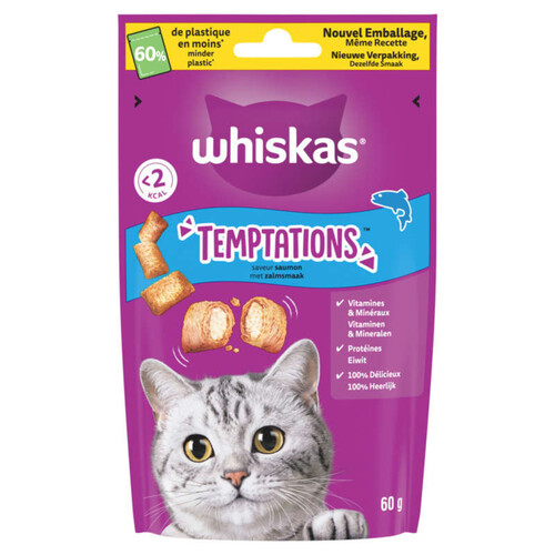 Whiskas temptations friandises saveur saumon 60g - chat adulte