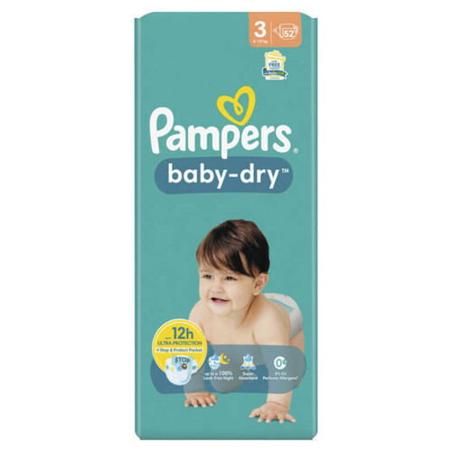 Pampers Baby-Dry Taille 3, 52 Couches, 6kg-10kg