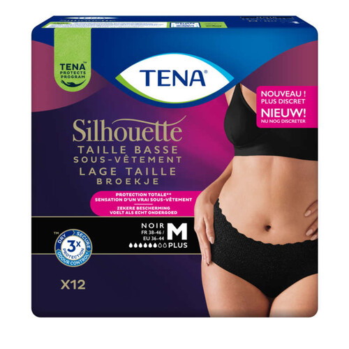 Tena Sous-vêtements Silhouette Plus Taille Basse Noir M x12