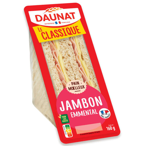 Daunat Sandwich le club classique jambon emmental 160g