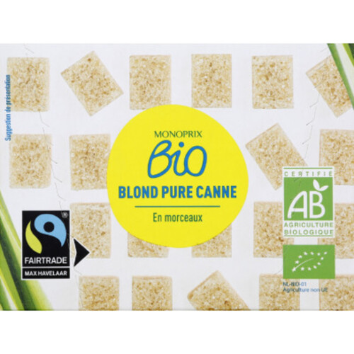 Monoprix Bio sucre blond pure canne en morceaux le paquet de 500g