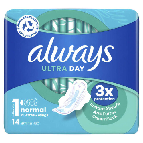 Always ultra serviettes normal taille 1 ailettes x14 serviettes