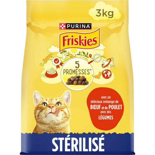 Purina Friskies Croquettes au Bœuf, Poulet  & Légumes  3kg - Chat Adulte Stérilisé