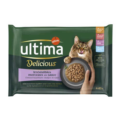 Ultima Sachet Repas Chat Stérilisé Poulet, Dinde, Saumon & Truite 4x85g