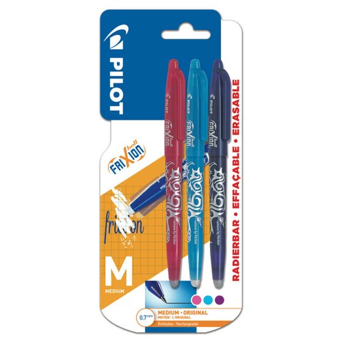Pilot 3 Stylos Effaçables Frixion Ball Rose Violet Turquoise