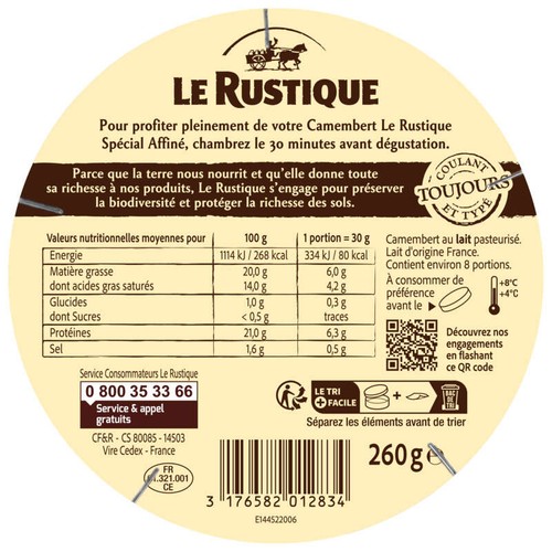 Le Rustique camembert spécial affiné 260g