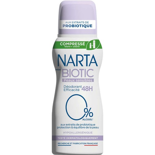 Narta Biotic Déodorant aux Extraits Probiotiques Peaux Sensibles  100ml