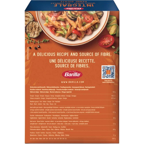 Barilla Pâtes penne rigate au blé complet intégrale 500g