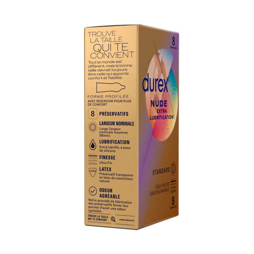 Durex Préservatifs Nude extra lubrification x8