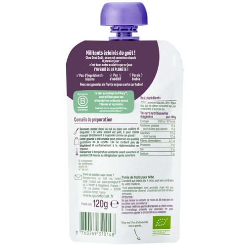 [Par Naturalia] Good Goût Gourde Pomme Figue Dès 4M 120g Bio