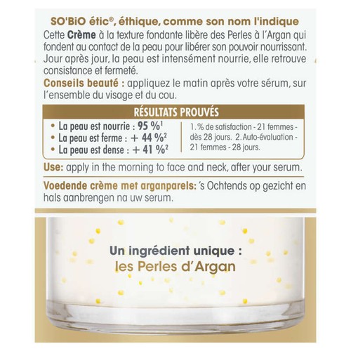 SO'BIO Étic Crème Nutritive Perles d'Argan Peaux Matures 50ml