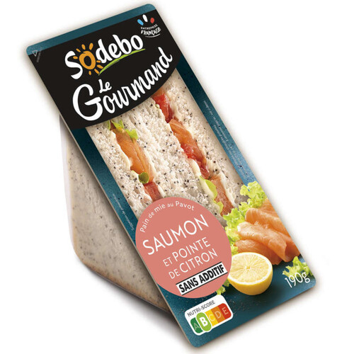 Sodebo Sandwich Gourmand club pavot saumon pointe de citron 190g
