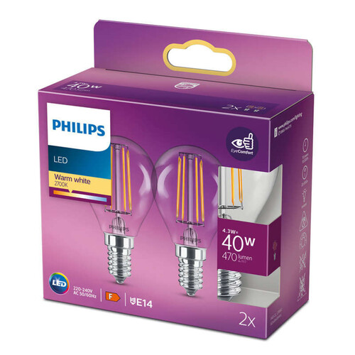 Philips Ampoule LED Classic 40W P45 E14 x2