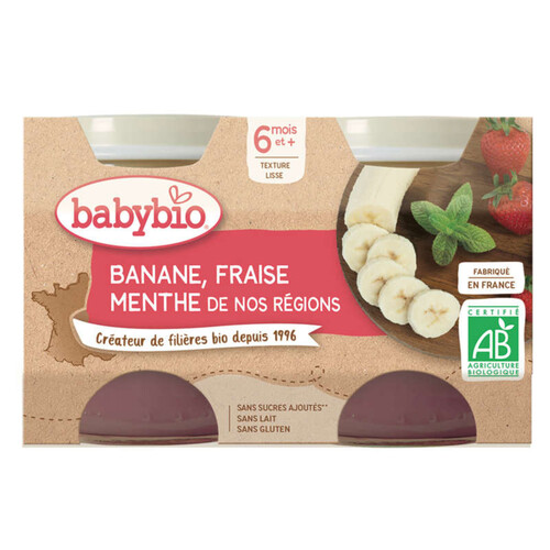 Babybio Compote Banane fraise Menthe dès 6 mois 2 x 130g